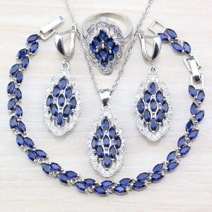 Planet Gates 925 Silver Sets With Natural Stones Blue CZ Earrings/Pendant And Necklace/Bracelet/Ring For Women Costume