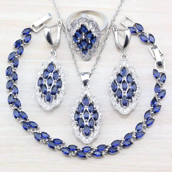 Planet Gates 925 Silver Sets With Natural Stones Blue CZ Earrings/Pendant And Necklace/Bracelet/Ring For Women Costume