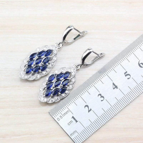 Planet Gates 925 Silver Sets With Natural Stones Blue CZ Earrings/Pendant And Necklace/Bracelet/Ring For Women Costume