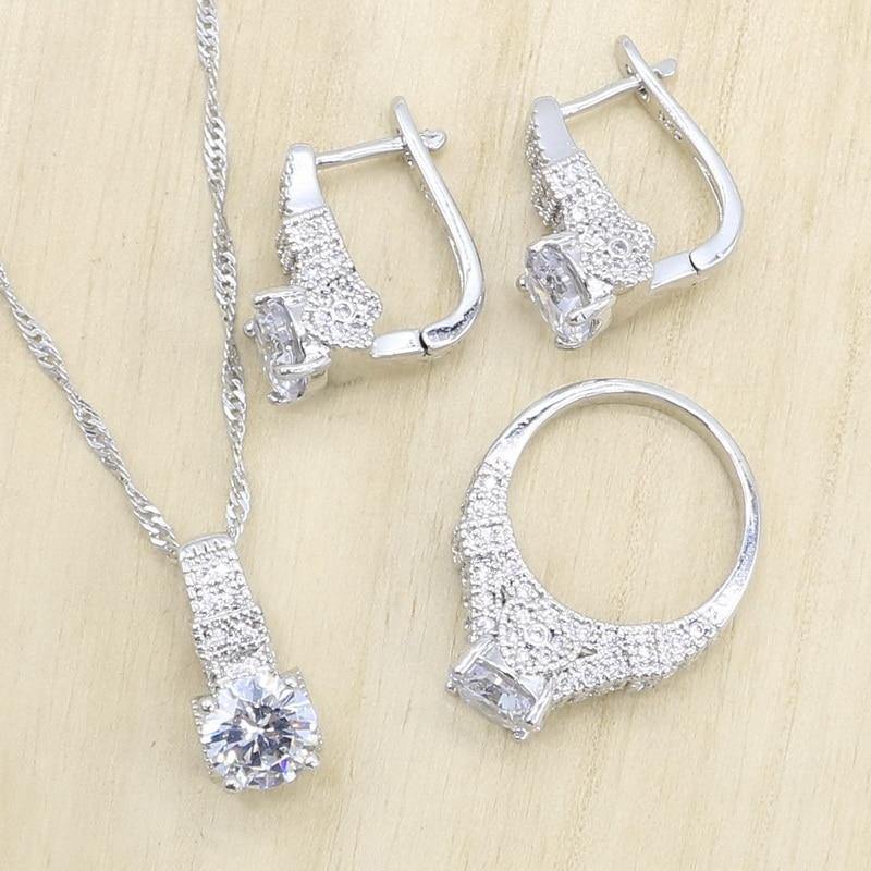 Planet Gates 925 Silver Wedding Jewelry Sets for Women Hoop Earrings Rings Necklace Pendant Birthday Gift Box