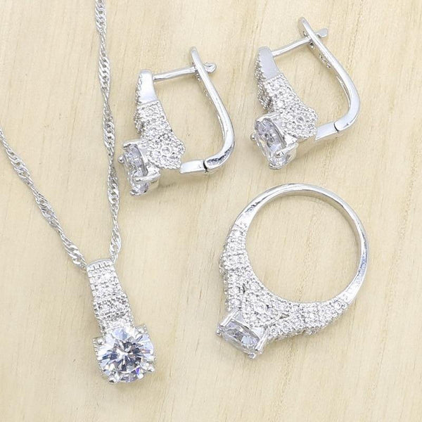 Planet Gates 925 Silver Wedding Jewelry Sets for Women Hoop Earrings Rings Necklace Pendant Birthday Gift Box