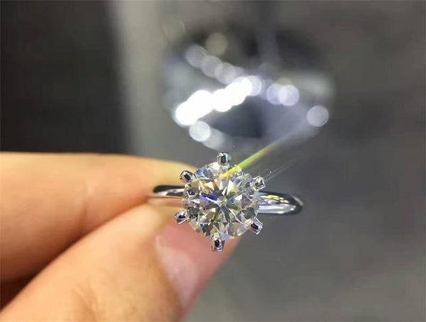 Planet Gates 925 Silver Wedding Rings Solitaire 6mm 2Ct SONA Diamond CZ Engagement Ring for Women size 4-9