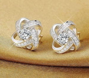 925 Solid Silver Crystal Stud Earrings For Women Luxury Cubic Zirconia Wedding Earring Jewelry Accessory
