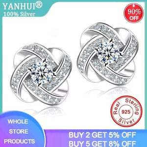 925 Solid Silver Crystal Stud Earrings For Women Luxury Cubic Zirconia Wedding Earring Jewelry Accessory