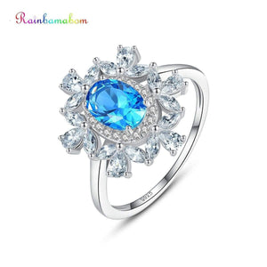 Planet Gates 925 Solid Sterling Silver Aquamarine Emerald Gemstone Wedding Engagement Diamonds Plant Ring Fine Jewelry Wholesale