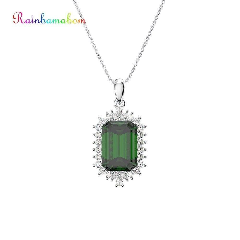 Planet Gates 925 Solid Sterling Silver Emerald Gemstone Diamonds White Gold Women Pendant Necklace Fine Jewelry Wholesale