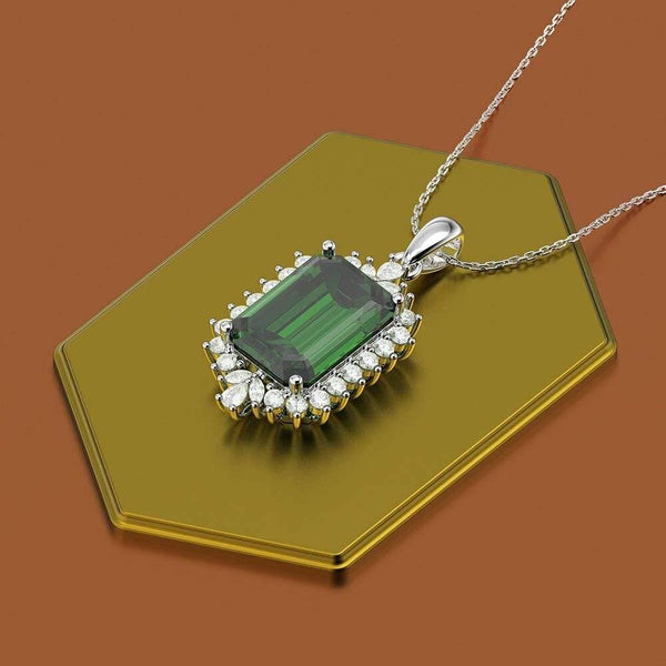 Planet Gates 925 Solid Sterling Silver Emerald Gemstone Diamonds White Gold Women Pendant Necklace Fine Jewelry Wholesale