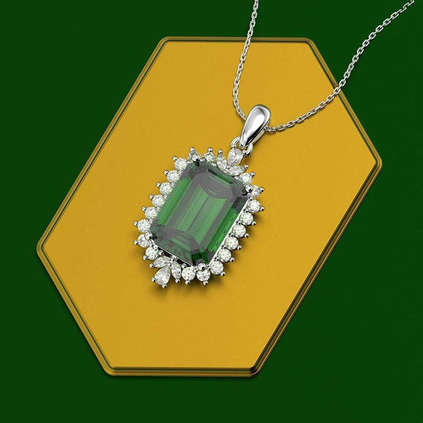 Planet Gates 925 Solid Sterling Silver Emerald Gemstone Diamonds White Gold Women Pendant Necklace Fine Jewelry Wholesale