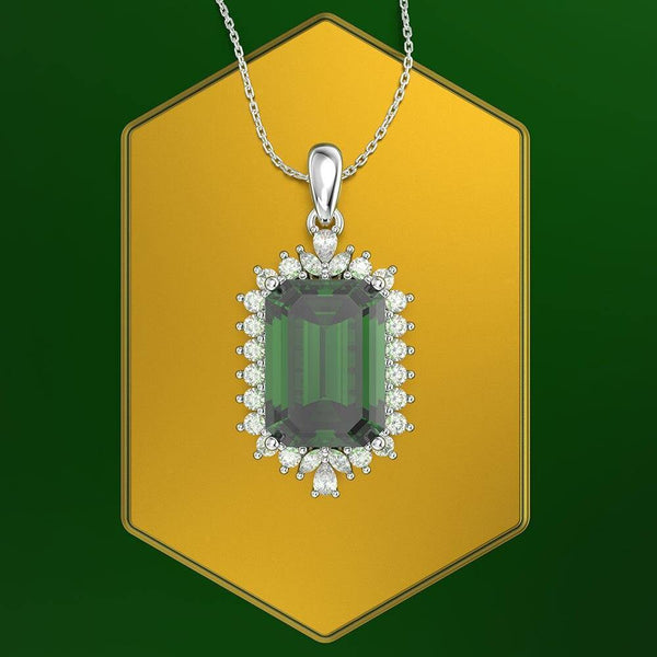 Planet Gates 925 Solid Sterling Silver Emerald Gemstone Diamonds White Gold Women Pendant Necklace Fine Jewelry Wholesale
