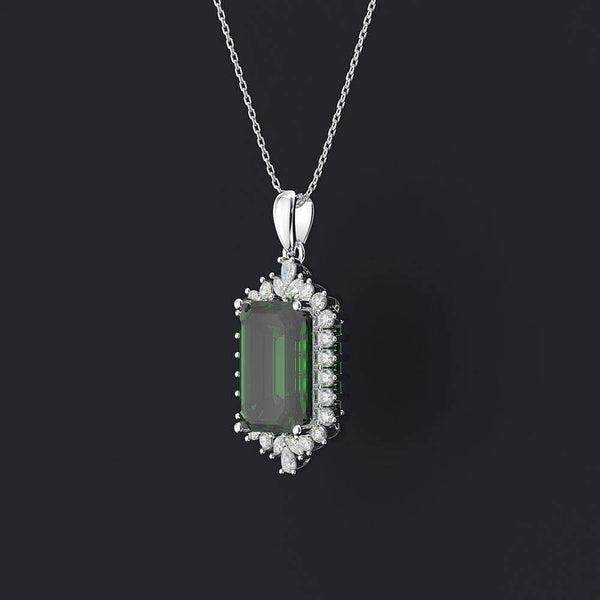 Planet Gates 925 Solid Sterling Silver Emerald Gemstone Diamonds White Gold Women Pendant Necklace Fine Jewelry Wholesale