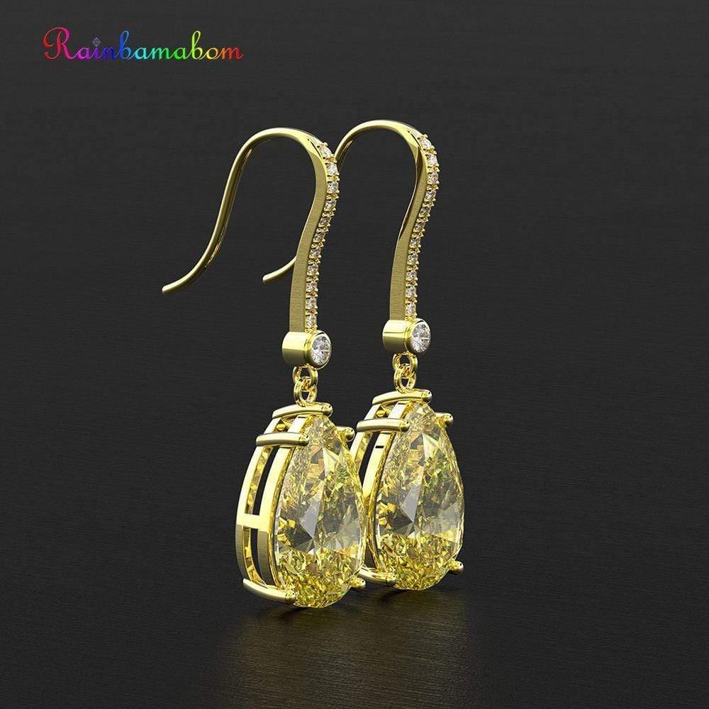 Planet Gates 925 Solid Sterling Silver Pear Citrine Gemstone Drop Dangle Diamonds Yellow Gold Earrings Fine Jewelry Wholesale