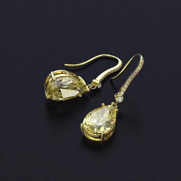 Planet Gates 925 Solid Sterling Silver Pear Citrine Gemstone Drop Dangle Diamonds Yellow Gold Earrings Fine Jewelry Wholesale