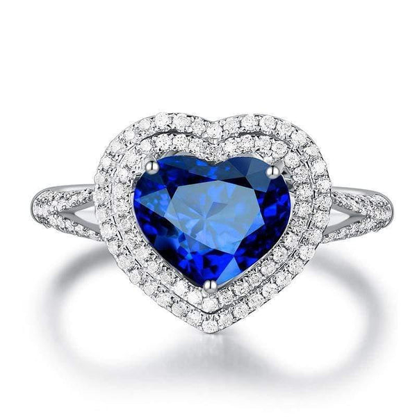 Planet Gates 925 Solid Sterling Silver Royal Blue Heart Sapphire Gemstone Wedding Engagement Diamonds Ring Fine Jewelry Wholesale