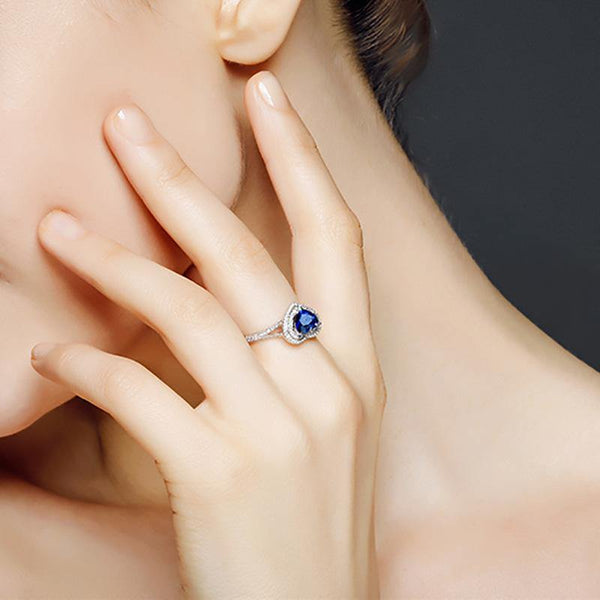 Planet Gates 925 Solid Sterling Silver Royal Blue Heart Sapphire Gemstone Wedding Engagement Diamonds Ring Fine Jewelry Wholesale