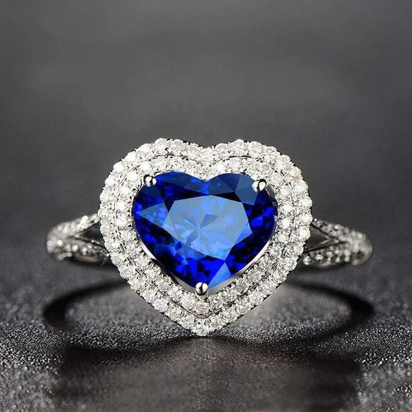 Planet Gates 925 Solid Sterling Silver Royal Blue Heart Sapphire Gemstone Wedding Engagement Diamonds Ring Fine Jewelry Wholesale