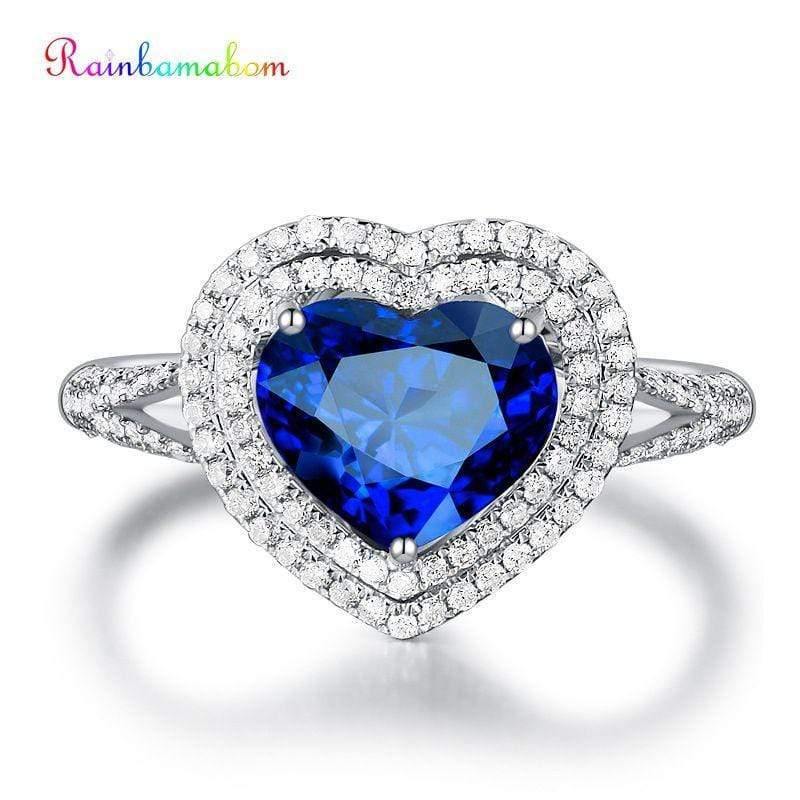 Planet Gates 925 Solid Sterling Silver Royal Blue Heart Sapphire Gemstone Wedding Engagement Diamonds Ring Fine Jewelry Wholesale
