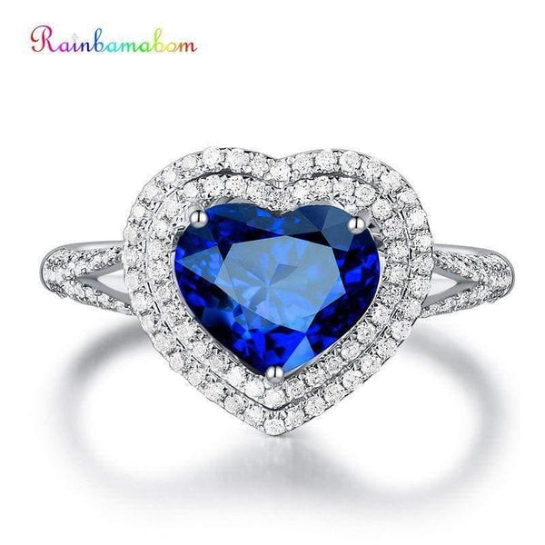 Planet Gates 925 Solid Sterling Silver Royal Blue Heart Sapphire Gemstone Wedding Engagement Diamonds Ring Fine Jewelry Wholesale