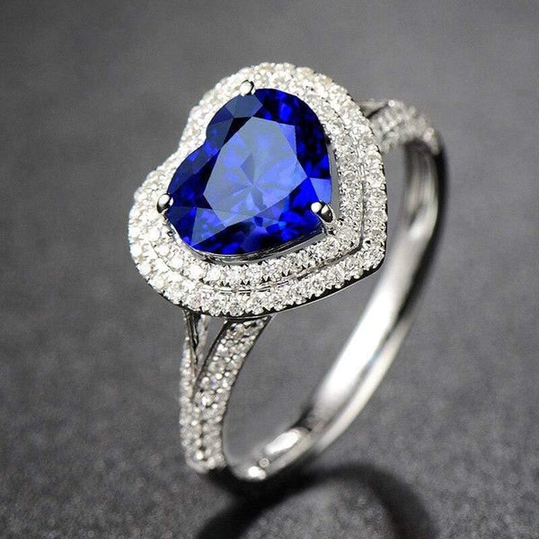 Planet Gates 925 Solid Sterling Silver Royal Blue Heart Sapphire Gemstone Wedding Engagement Diamonds Ring Fine Jewelry Wholesale