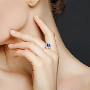 Planet Gates 925 Solid Sterling Silver Royal Blue Heart Sapphire Gemstone Wedding Engagement Diamonds Ring Fine Jewelry Wholesale
