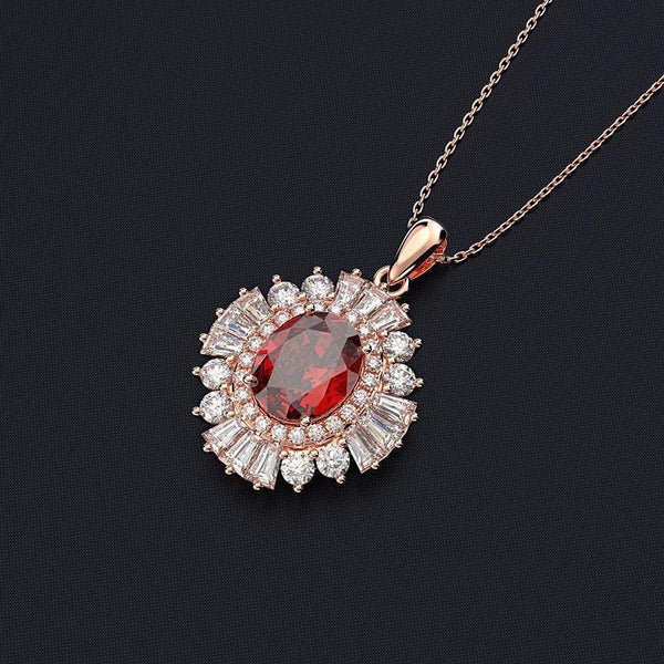 Planet Gates 925 Solid Sterling Silver Ruby Gemstone Cocktail Party Rose Gold Diamonds Pendant Necklace Fine Jewelry Wholesale