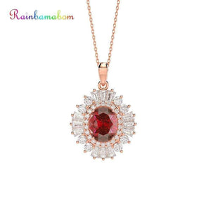 Planet Gates 925 Solid Sterling Silver Ruby Gemstone Cocktail Party Rose Gold Diamonds Pendant Necklace Fine Jewelry Wholesale