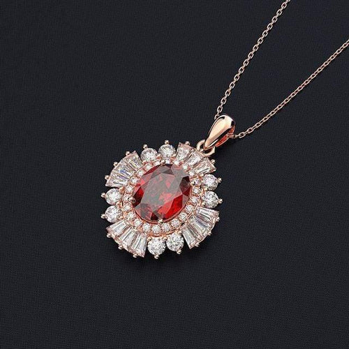 Planet Gates 925 Solid Sterling Silver Ruby Gemstone Cocktail Party Rose Gold Diamonds Pendant Necklace Fine Jewelry Wholesale