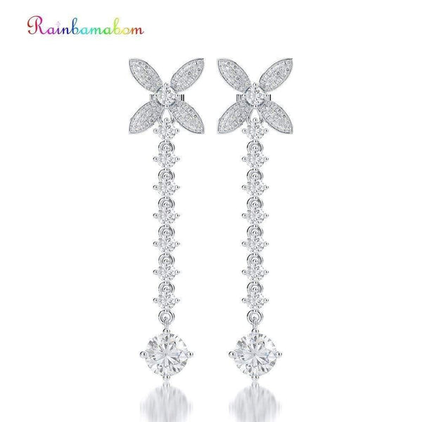 Planet Gates 925 Solid Sterling Silver White Sapphire Gemstone Drop Dangle Diamonds Bowknot Earrings Fine Jewelry Gift Wholesale