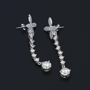 Planet Gates 925 Solid Sterling Silver White Sapphire Gemstone Drop Dangle Diamonds Bowknot Earrings Fine Jewelry Gift Wholesale