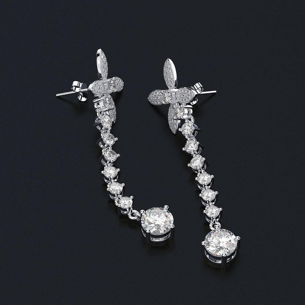 Planet Gates 925 Solid Sterling Silver White Sapphire Gemstone Drop Dangle Diamonds Bowknot Earrings Fine Jewelry Gift Wholesale
