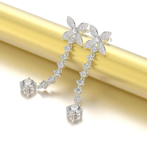 Planet Gates 925 Solid Sterling Silver White Sapphire Gemstone Drop Dangle Diamonds Bowknot Earrings Fine Jewelry Gift Wholesale