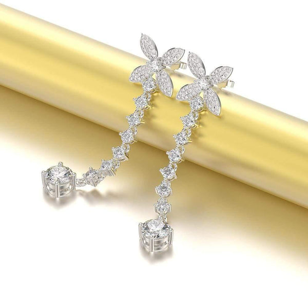 Planet Gates 925 Solid Sterling Silver White Sapphire Gemstone Drop Dangle Diamonds Bowknot Earrings Fine Jewelry Gift Wholesale