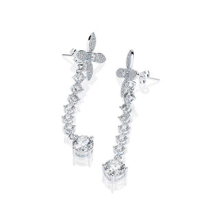 Planet Gates 925 Solid Sterling Silver White Sapphire Gemstone Drop Dangle Diamonds Bowknot Earrings Fine Jewelry Gift Wholesale