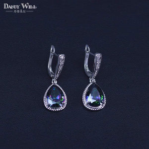 Planet Gates 925 Sterlig Silver Jewelry Set Multicolor Rainbow Zircon For Women Necklace Pendant Earrings Rings Free Gift Box