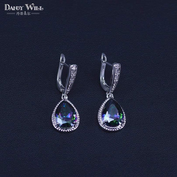 Planet Gates 925 Sterlig Silver Jewelry Set Multicolor Rainbow Zircon For Women Necklace Pendant Earrings Rings Free Gift Box