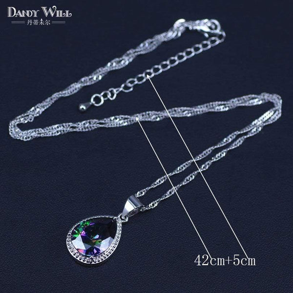 Planet Gates 925 Sterlig Silver Jewelry Set Multicolor Rainbow Zircon For Women Necklace Pendant Earrings Rings Free Gift Box