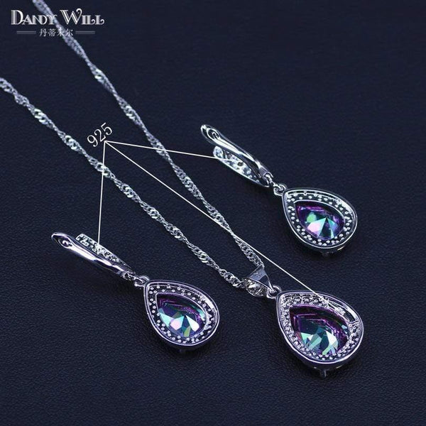 Planet Gates 925 Sterlig Silver Jewelry Set Multicolor Rainbow Zircon For Women Necklace Pendant Earrings Rings Free Gift Box