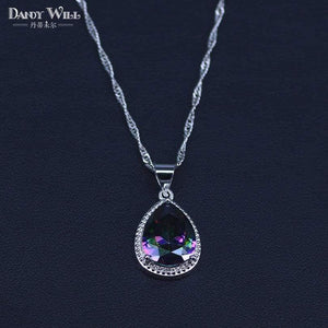 Planet Gates 925 Sterlig Silver Jewelry Set Multicolor Rainbow Zircon For Women Necklace Pendant Earrings Rings Free Gift Box