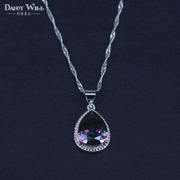 Planet Gates 925 Sterlig Silver Jewelry Set Multicolor Rainbow Zircon For Women Necklace Pendant Earrings Rings Free Gift Box