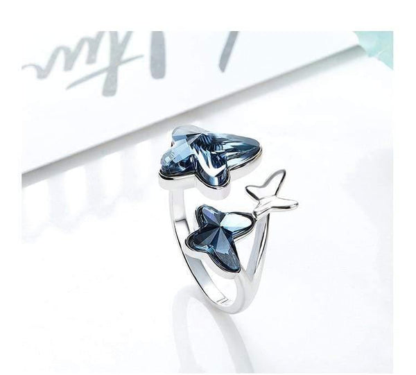 Planet Gates 925 Sterling Ring Embellished with crystals Butterfly Adjustable Finger Women Ring Wedding Engagement Jewelry