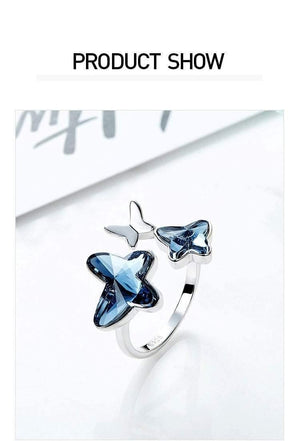 Planet Gates 925 Sterling Ring Embellished with crystals Butterfly Adjustable Finger Women Ring Wedding Engagement Jewelry