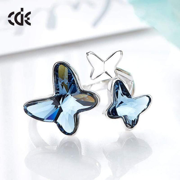 Planet Gates 925 Sterling Ring Embellished with crystals Butterfly Adjustable Finger Women Ring Wedding Engagement Jewelry