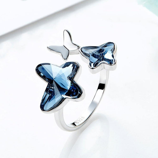 Planet Gates 925 Sterling Ring Embellished with crystals Butterfly Adjustable Finger Women Ring Wedding Engagement Jewelry