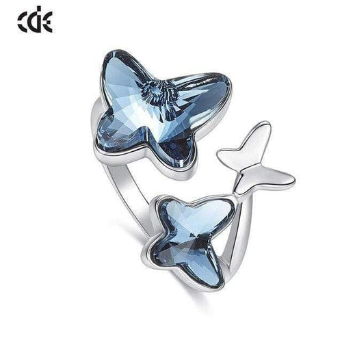 Planet Gates 925 Sterling Ring Embellished with crystals Butterfly Adjustable Finger Women Ring Wedding Engagement Jewelry