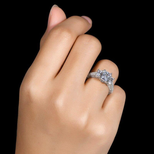 Planet Gates 925 Sterling Silver 1.0 CT Rectangle Cut Ring Engagement Simulated Diamond Wedding Silver Rings Jewelry Gifts