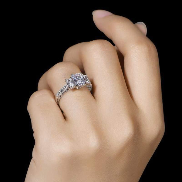 Planet Gates 925 Sterling Silver 1.0 CT Rectangle Cut Ring Engagement Simulated Diamond Wedding Silver Rings Jewelry Gifts