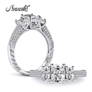 Planet Gates 925 Sterling Silver 1.0 CT Rectangle Cut Ring Engagement Simulated Diamond Wedding Silver Rings Jewelry Gifts