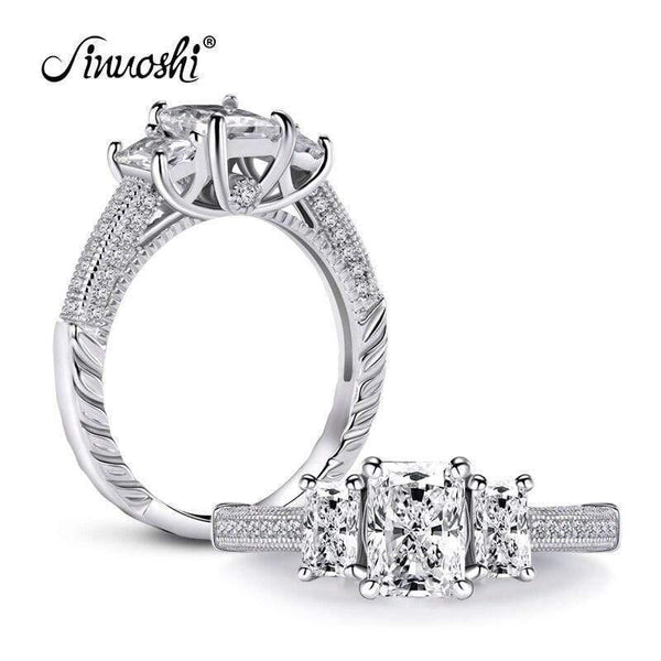 Planet Gates 925 Sterling Silver 1.0 CT Rectangle Cut Ring Engagement Simulated Diamond Wedding Silver Rings Jewelry Gifts