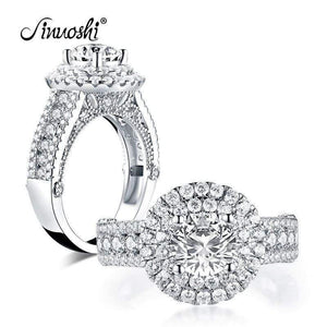 Planet Gates 925 Sterling Silver 1.25 CT Round Cut Double Halo Ring Engagement Simulated Diamond Women Wedding Silver Rings Jewelry