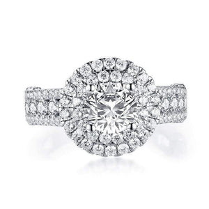 Planet Gates 925 Sterling Silver 1.25 CT Round Cut Double Halo Ring Engagement Simulated Diamond Women Wedding Silver Rings Jewelry