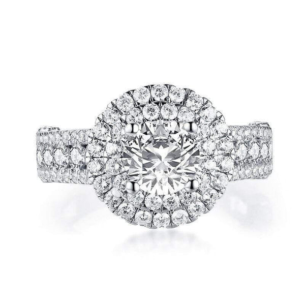 Planet Gates 925 Sterling Silver 1.25 CT Round Cut Double Halo Ring Engagement Simulated Diamond Women Wedding Silver Rings Jewelry